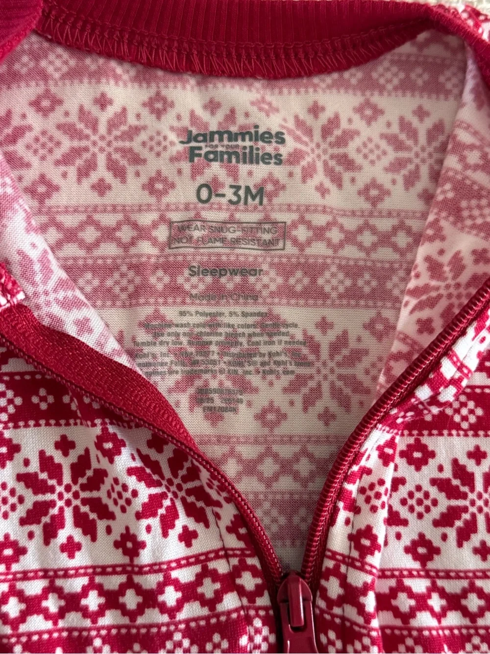 Red & White Fair Isle One-Piece Footed Pajamas